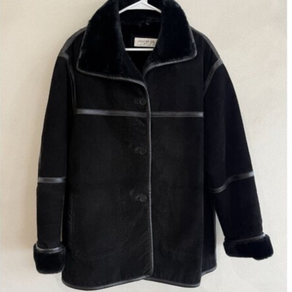 Vintage leather suede coat faux fur lined jacket 90's Y2K by Jones New York